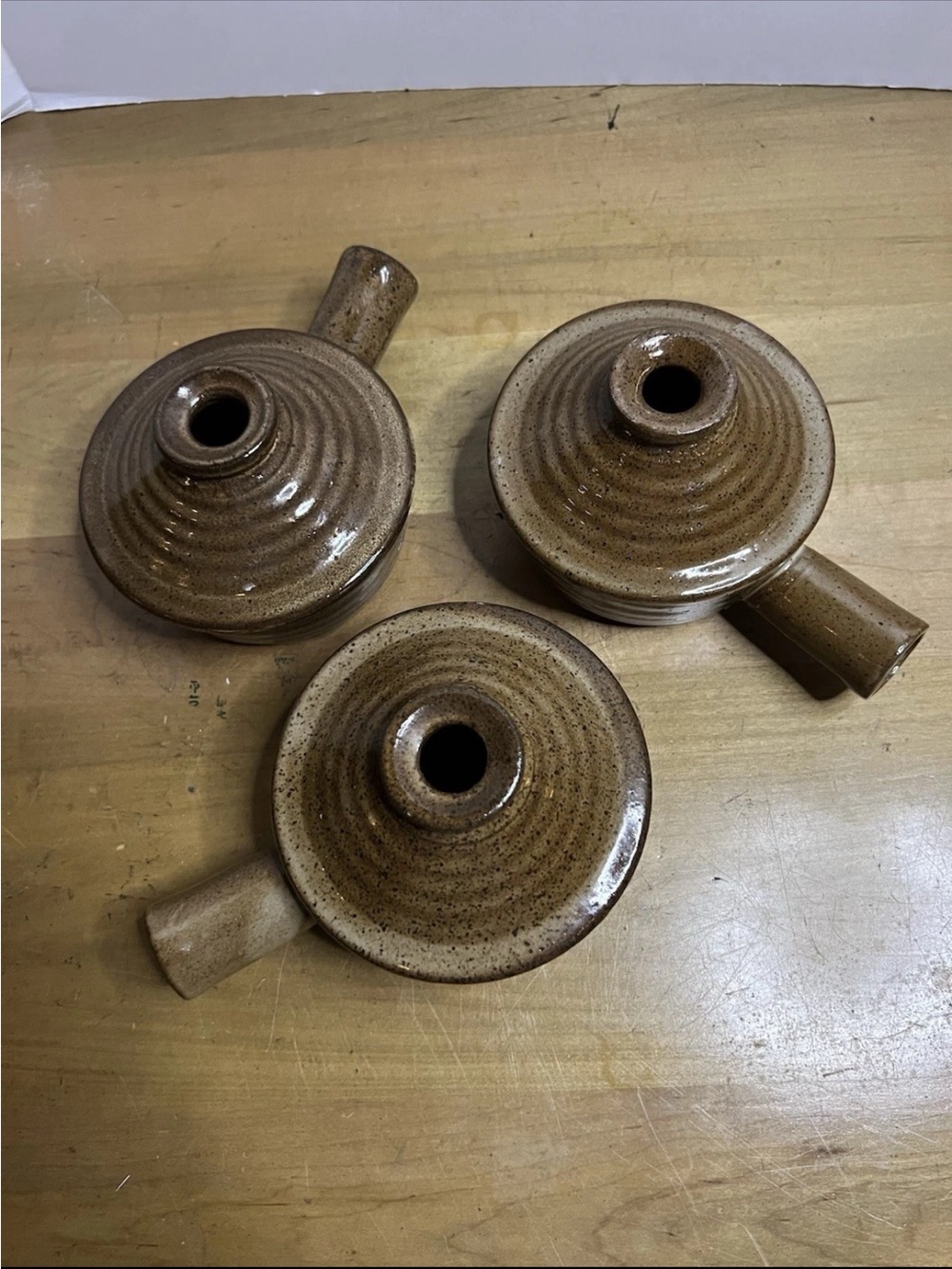 Handmade Ceramic Candle Holders in Speckled Brown - Set of 3